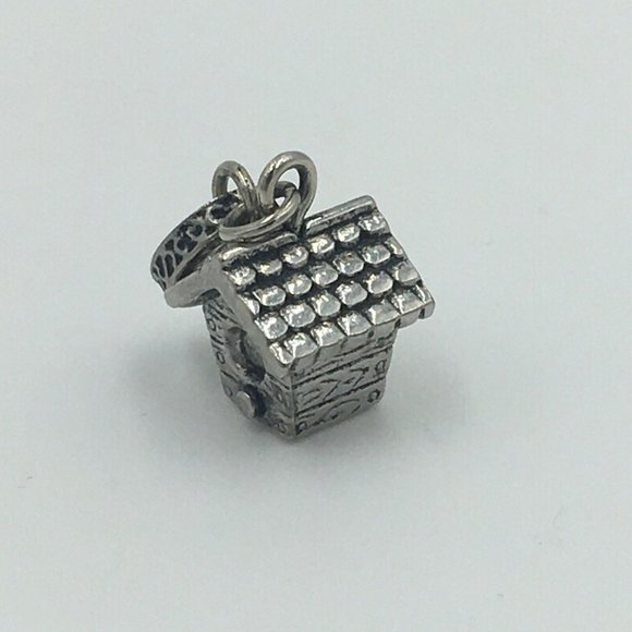 Silver Tone BIRD HOUSE PENDANT, Patterned Bale, Adorable - Picture 4 of 7